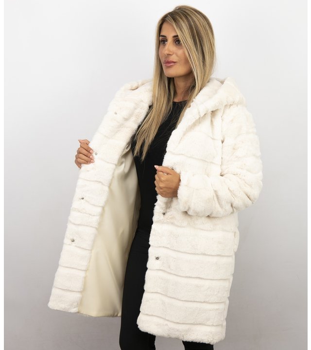 Save Style Langer Parka - Pelzmantel Damen - Weiß