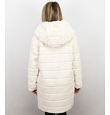 Save Style Langer Parka - Pelzmantel Damen - Weiß