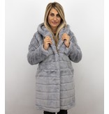 Save Style Pelzmantel Damen - Langer Winterjacken Frauen Parka - Grau