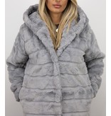 Save Style Pelzmantel Damen - Langer Winterjacken Frauen Parka - Grau