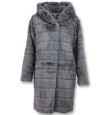 Save Style Pelzmantel Damen - Langer Winterjacken Frauen Parka - Grau