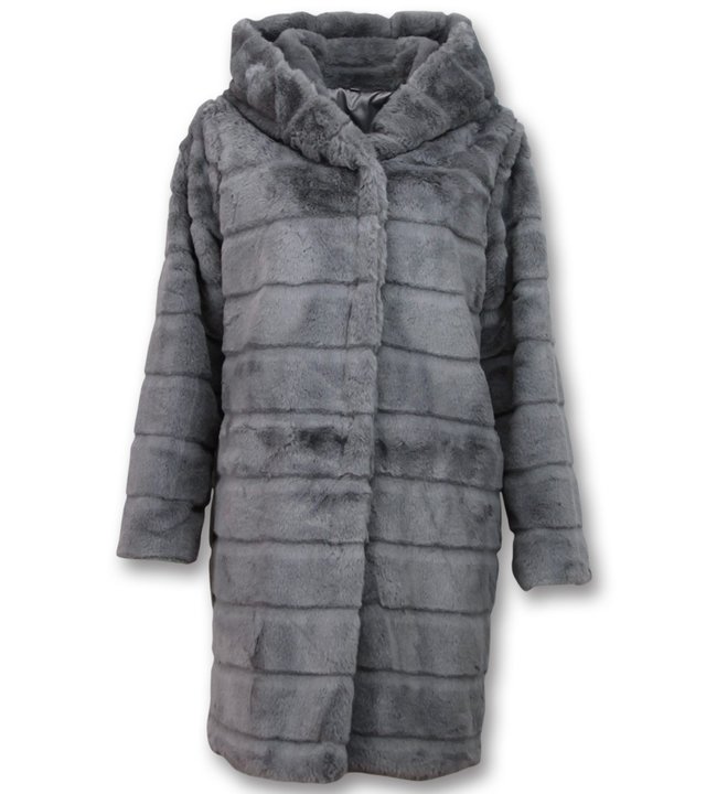 Save Style Pelzmantel Damen - Langer Winterjacken Frauen Parka - Grau