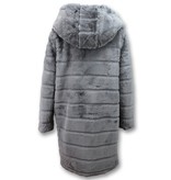 Save Style Pelzmantel Damen - Langer Winterjacken Frauen Parka - Grau