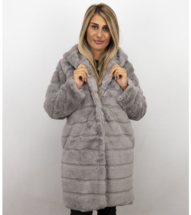 Save Style Langer Winterjacken Frauen Parka - Pelzmantel Damen - Lila