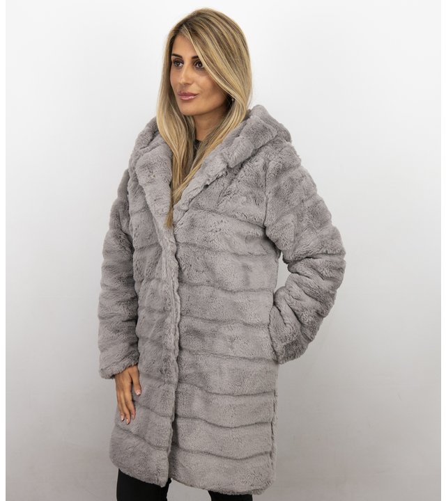 Save Style Langer Winterjacken Frauen Parka - Pelzmantel Damen - Lila