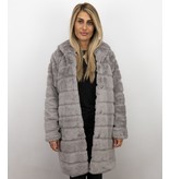 Save Style Langer Winterjacken Frauen Parka - Pelzmantel Damen - Lila