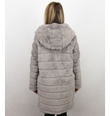 Save Style Langer Winterjacken Frauen Parka - Pelzmantel Damen - Lila