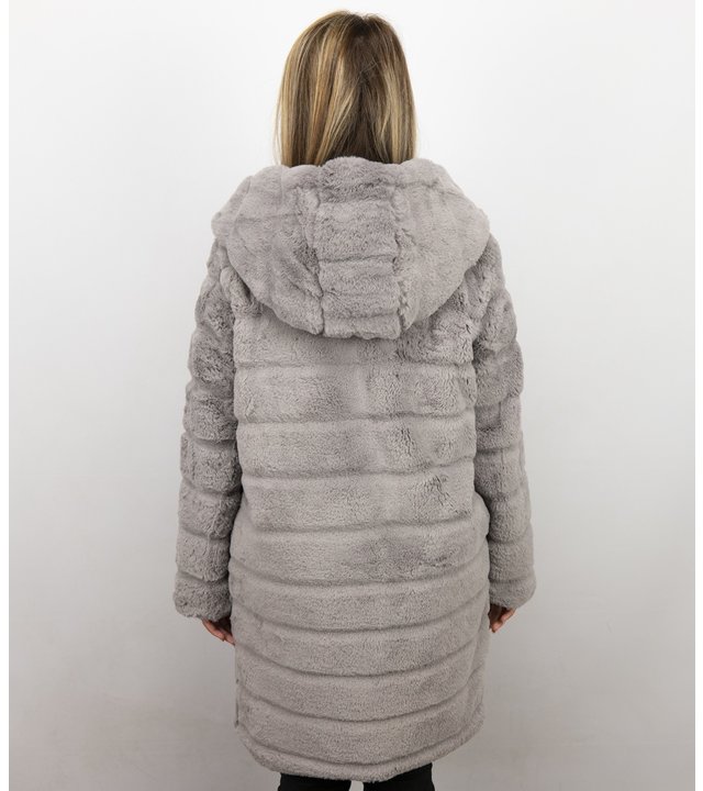 Save Style Langer Winterjacken Frauen Parka - Pelzmantel Damen - Lila