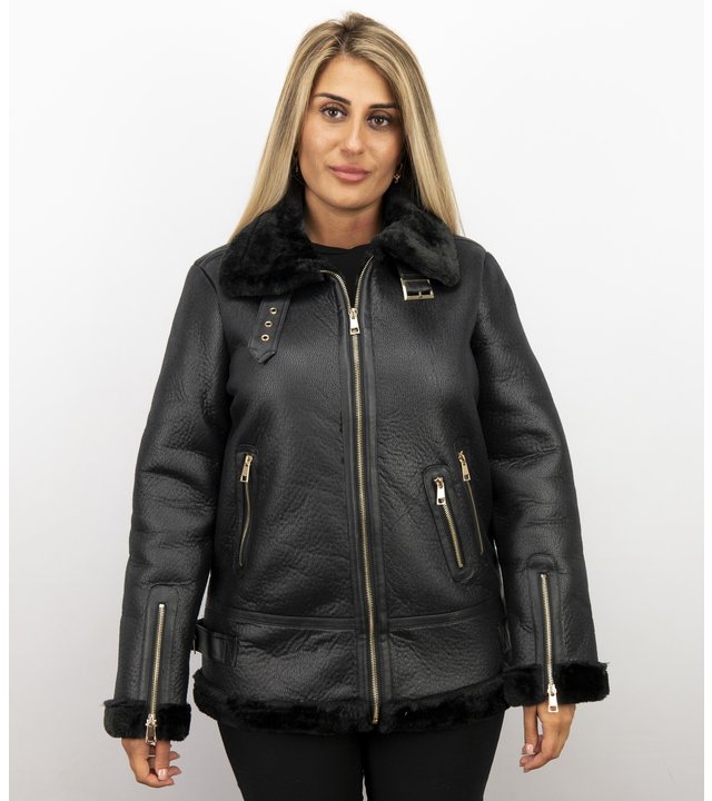 Z-design Shearling Jacket Damen - Lammy Coat - Schwarz