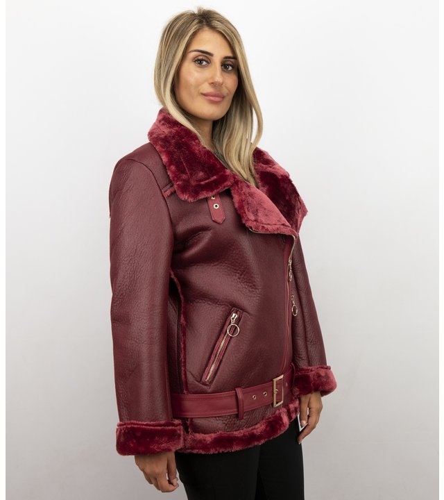 Z-design Shearling Jacket Damen - Lammy Coat - Bordeaux