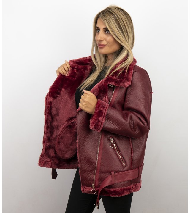 Z-design Shearling Jacket Damen - Lammy Coat - Bordeaux