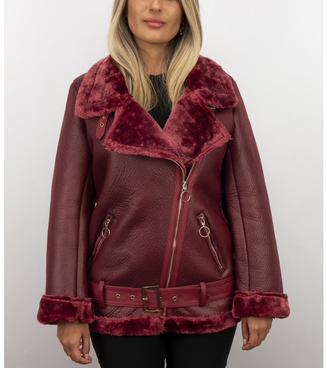 Z-design Shearling Jacket Damen - Lammy Coat - Bordeaux