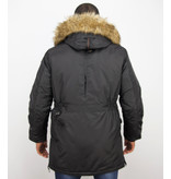 Just Key Winterjacke Herren - Parka Lang mit Fellkragen - Schwarz