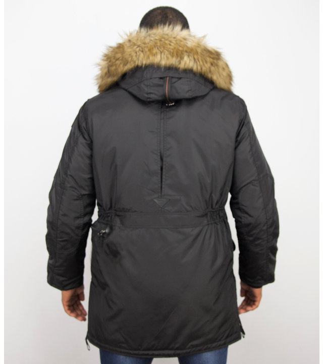 Just Key Winterjacke Herren - Parka Lang mit Fellkragen - Schwarz