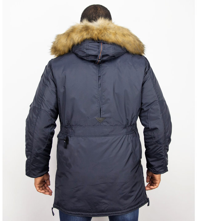 Just Key Winterjacke Herren - Parka Lang mit Fellkragen - Blau