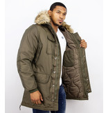 Just Key Winterjacke Herren - Parka Lang mit Fellkragen - Grün