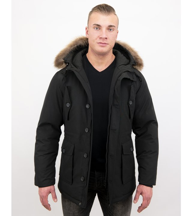 Tony Backer Herren Jacke mit Fellkragen - Outdoor Parka - Schwarz