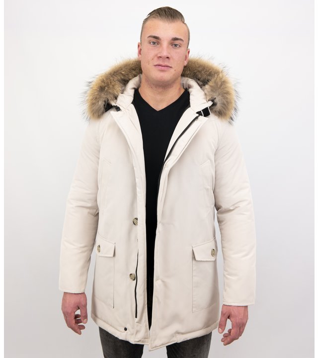 Enos Heren Jacken mit Fellkragen -Große Pelzkragen - Beige