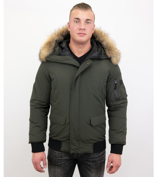 Enos Kurze Winterjacke Herren - Echtfell Jacke - Grün