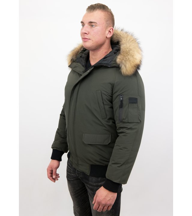 Enos Kurze Winterjacke Herren - Echtfell Jacke - Grün