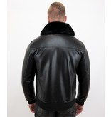 Wareen W Fliegerjacke Herren Kunstleder - 6605Z - Schwarz