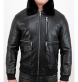 Wareen W Fliegerjacke Herren Kunstleder - 6605Z - Schwarz