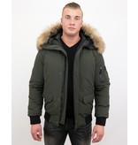 Enos Kurze Winterjacke Herren - Echtfell Jacke - Grün