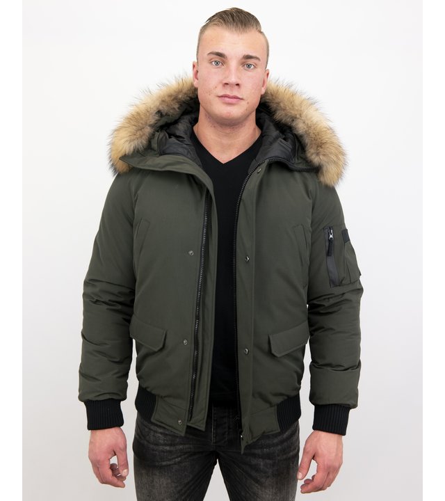 Enos Kurze Winterjacke Herren - Echtfell Jacke - Grün