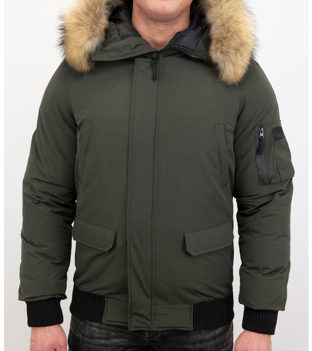 Enos Kurze Winterjacke Herren - Echtfell Jacke - Grün