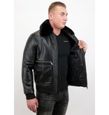 Wareen W Fliegerjacke Herren Kunstleder - 6605Z - Schwarz