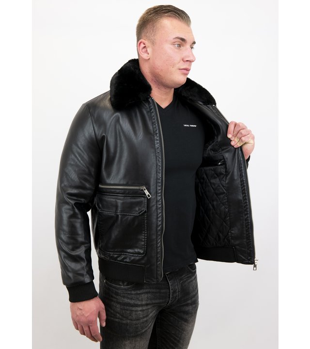 Wareen W Fliegerjacke Herren Kunstleder - 6605Z - Schwarz