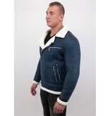 Frilivin Shearling Jacke Herren Lammfell - Jacke Mit Kunstfell - Blau