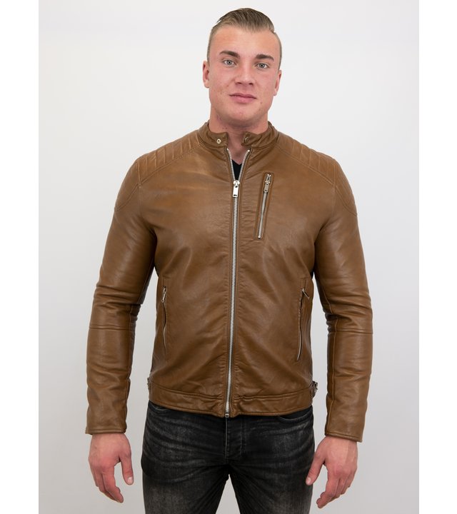 Enos Herren Kunstlederjacke - Bikerjacke - Brown