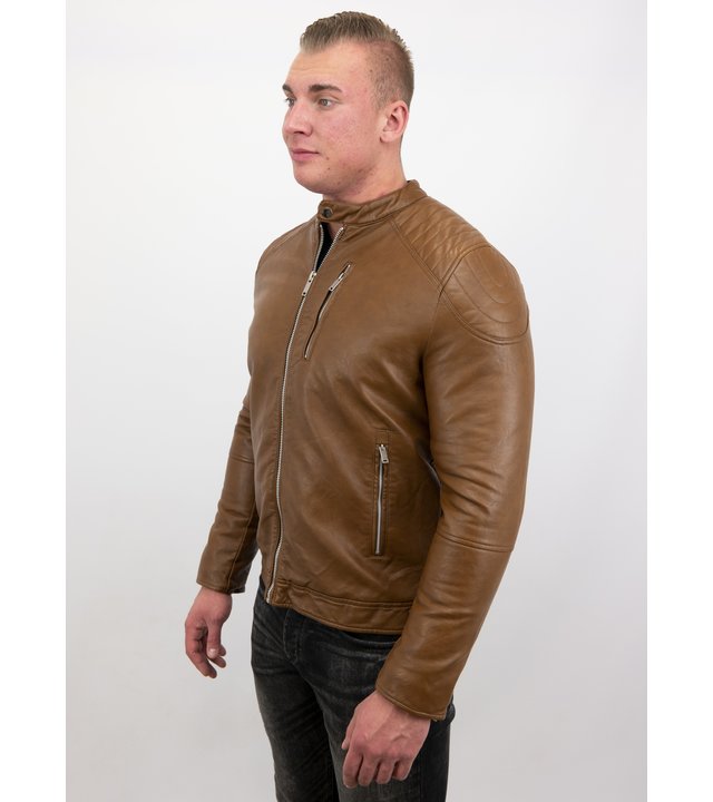 Enos Herren Kunstlederjacke - Bikerjacke - Brown