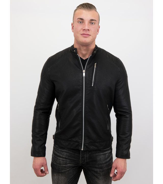 Enos Herren Kunstlederjacke - Bikerjacke - Schwarz