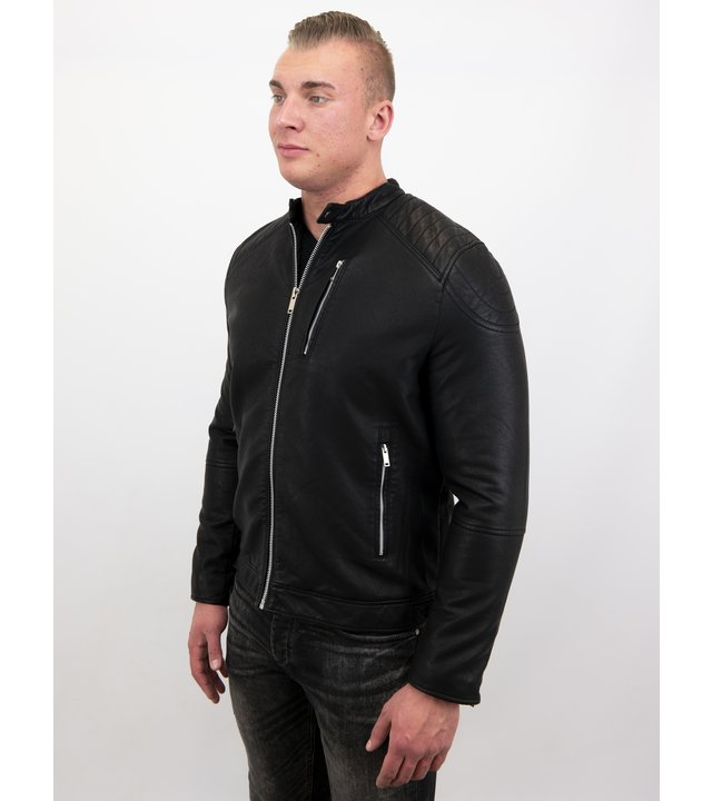 Enos Herren Kunstlederjacke - Bikerjacke - Schwarz