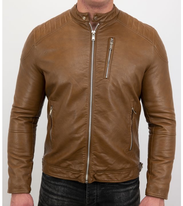 Enos Herren Kunstlederjacke - Bikerjacke - Brown