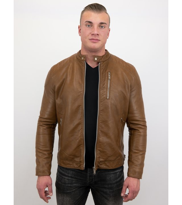 Enos Herren Kunstlederjacke - Bikerjacke - Brown