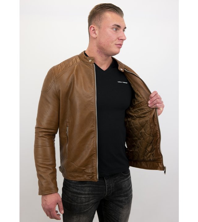 Enos Herren Kunstlederjacke - Bikerjacke - Brown