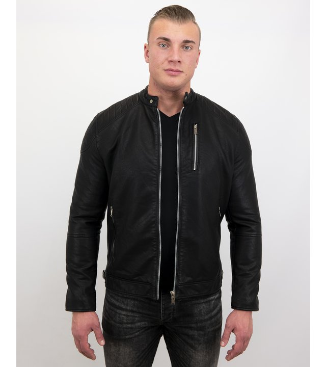 Enos Herren Kunstlederjacke - Bikerjacke - Schwarz