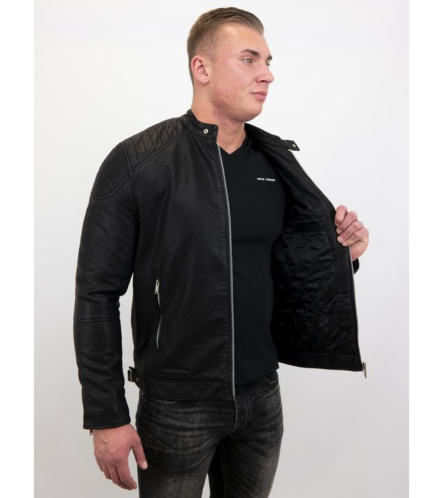 Enos Herren Kunstlederjacke - Bikerjacke - Schwarz