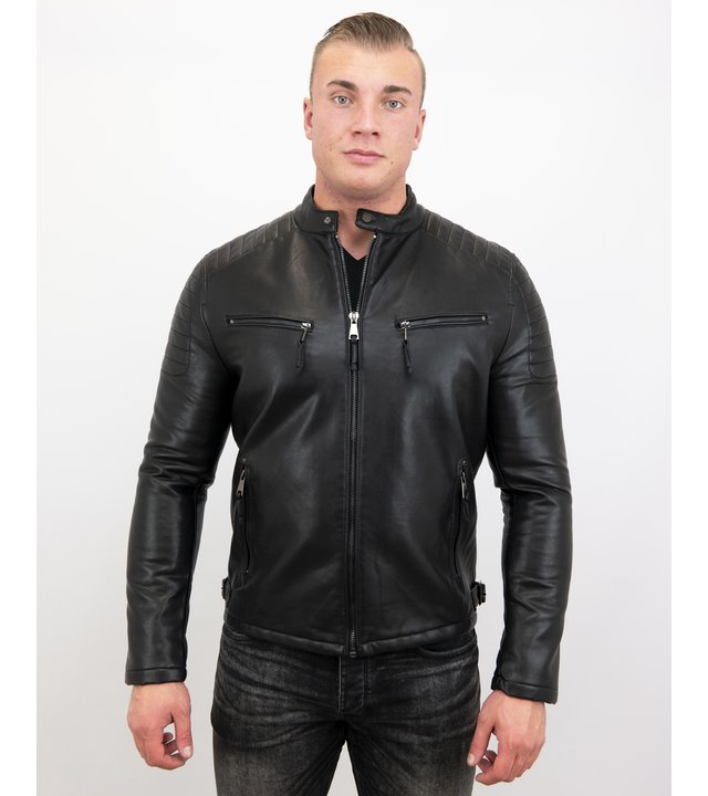 Enos Motorradjacke Kunstleder Herren - Bikerjacke - Schwarz