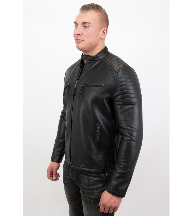 Enos Motorradjacke Kunstleder Herren - Bikerjacke - Schwarz