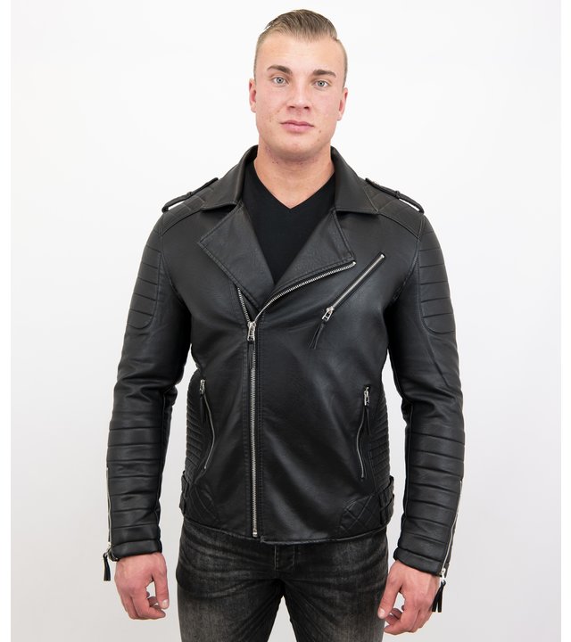 Enos Motorradjacke Herren Kunstleder - Schwarz