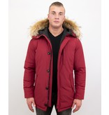 Enos Jacken mit Fellkragen - Winterjacken Herren Lange - Große Pelzkragen - Canada Style - Rot