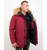 Enos Jacken mit Fellkragen - Winterjacken Herren Lange - Große Pelzkragen - Canada Style - Rot