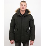 Beluomo Parka Winterjacke Herren Lange mit Fellkragen - Parka Karo - Schwarz