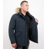 Beluomo Parka Winterjacke Herren Lange mit Fellkragen - Parka Karo - Blau