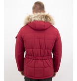 Beluomo Parka Winterjacke Herren Lange mit Fellkragen - Parka Karo - Rot Beluomo Parka Winterjacke Herren Lange mit Fellkragen - Parka Karo - Rot