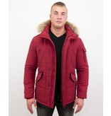 Beluomo Parka Winterjacke Herren Lange mit Fellkragen - Parka Karo - Rot Beluomo Parka Winterjacke Herren Lange mit Fellkragen - Parka Karo - Rot